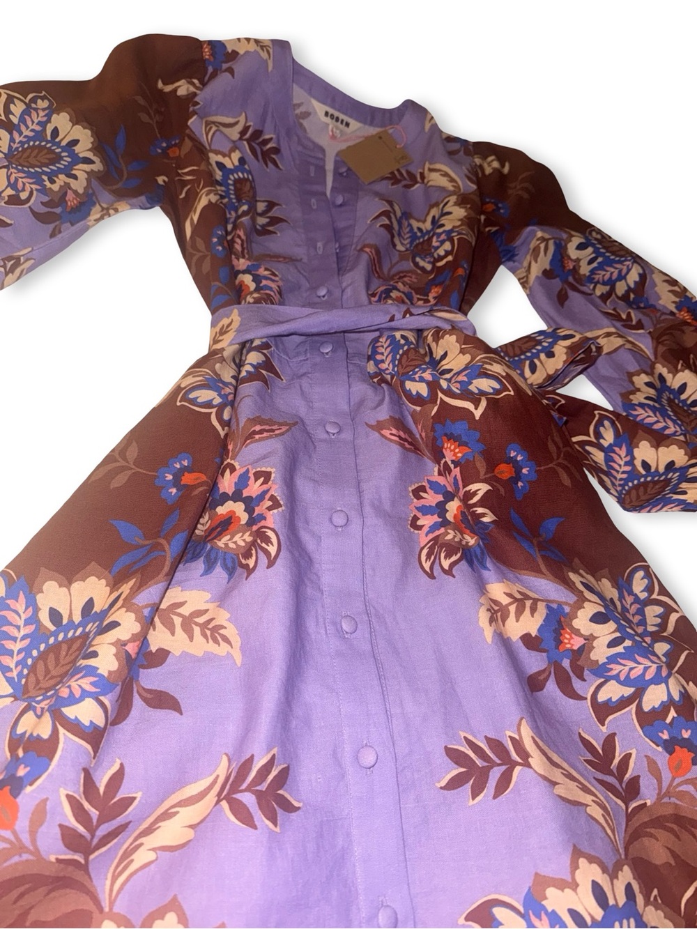 Boden Lavender and Brown Floral Button-Front Maxi Dress - Picture 3 of 5